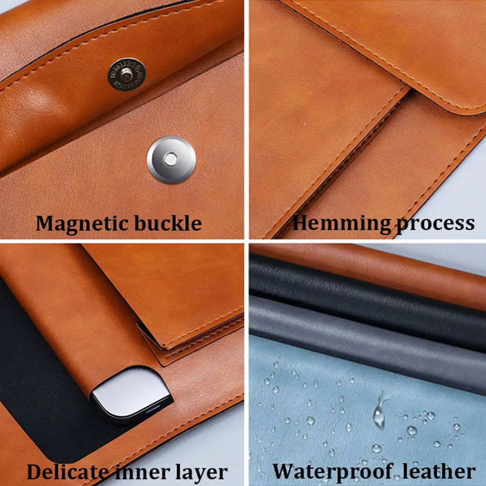 Leather File Folder Business Briefcase Magnetic Button Waterproof Laptop Cases Office Organizer laptop bag leather briefcase file information bag business shoulder bag