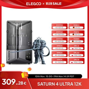 ELEGOO SATURN 4 ULTRA 12K Resin 3D Printer with Automatic Leveling, AI Print Monitoring, High Speed Printing Size 218x122x220mm