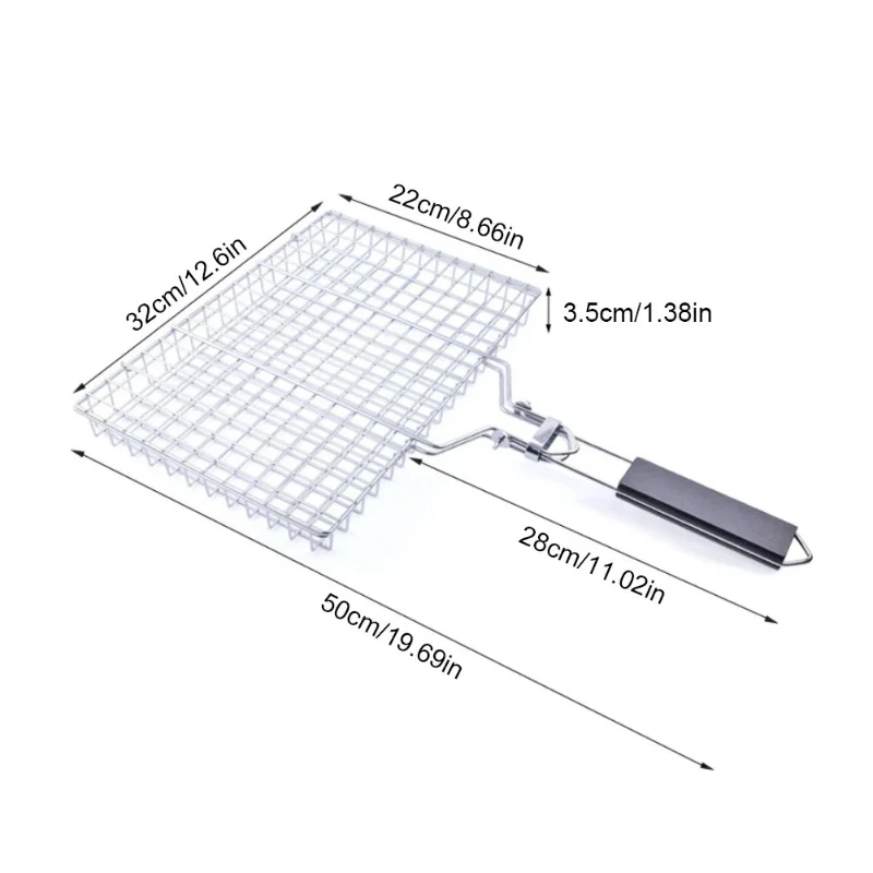 Grill Basket Folding Portable Stainless Steel BBQ Grill Basket With Handle for Fish Vegetables Shrimp Cooking Accessories