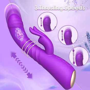 Thrusting Dildo Rabbit Vibrator G Spot Clitoral Stimulator 10 Vibration & 3 Thrust Massager Warming Magic Wand Sex Toy For Women 4