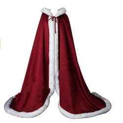 Wedding Long Cloak Satin With Faux Fur Bridal Edge Shawl White  Ivory Cape Winter Cloak Hooded Wedding Coat Bolero Campera Mujer