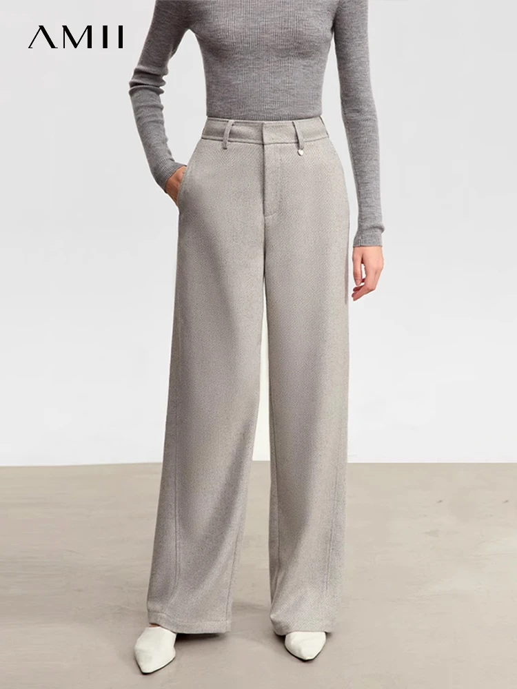 AMII Minimalist Blazer Casual Pants for Women 2023 Winter New Loose Drag Straight Pants Commuter Wide-leg Lady Trousers 12344333
