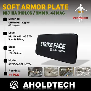 Aholdtech PS01-ST04 NIJ IIIA 3A 소프트 아머 패널 방탄 조끼, 방탄 보드 사이드 허리 플레이트, 6*12