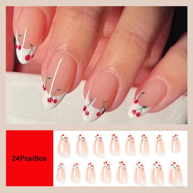 Horror Red Press Nails Almond Shape Nails French Tip - Temu