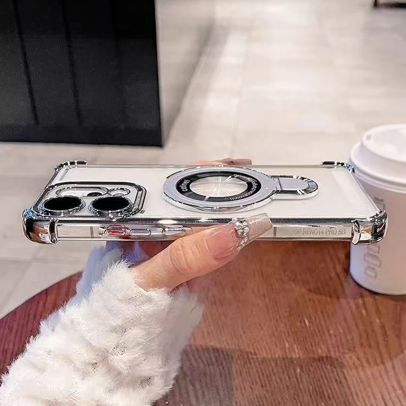 Transparent Shockproof Magnetic Bracket Phone Case with Silicone Cover