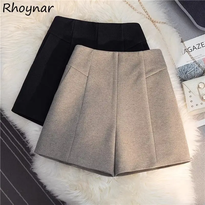 Korean Fashion Woolen Shorts Women Autumn Winter Simple Office Ladies High Waist Graceful Tender Mujer All-match Newly Popular