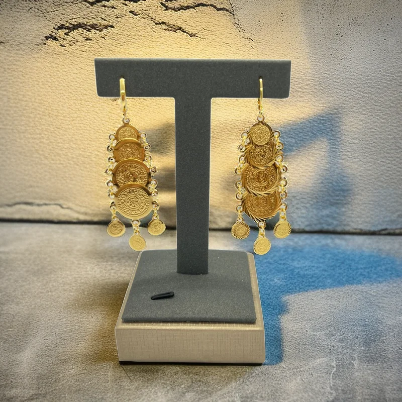NewMoon Dubai Gold Color Earrings Trendy Engraved Coin Drop Dangle