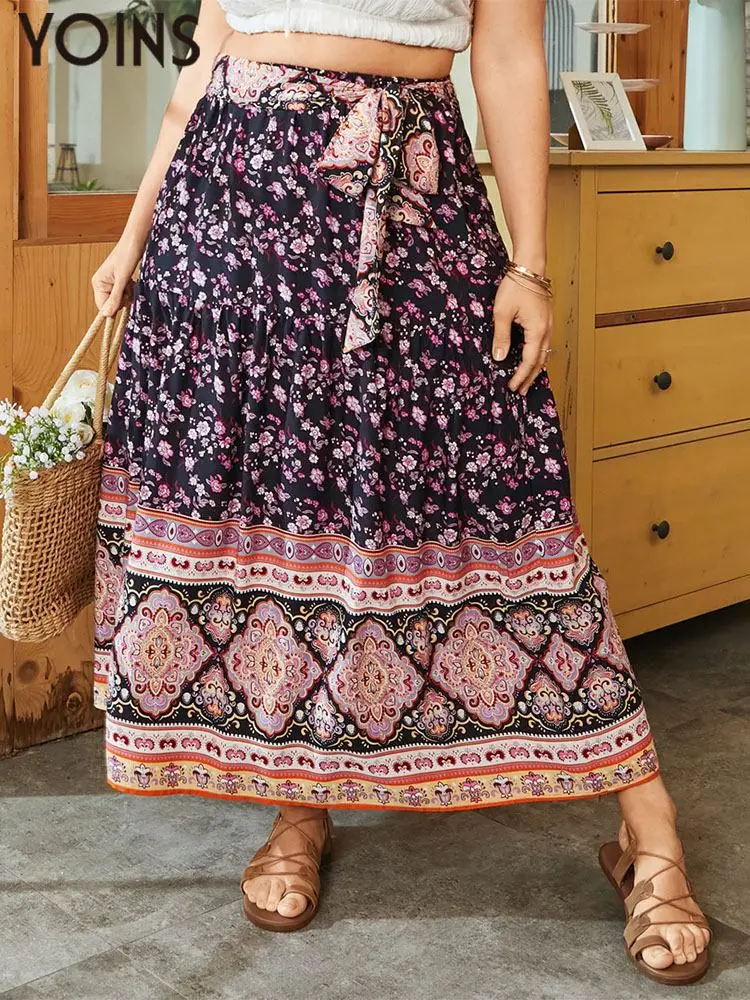 YOINS 2023 Plus Size Skirts Summer Women Vestidos Floral Print Bohemian