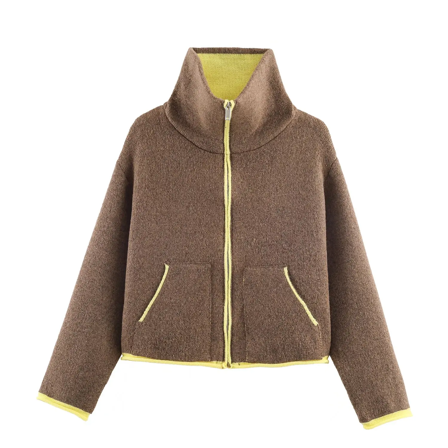 2025 Autumn Casual Jacket Coat Fashion Contrast Color Design Long Sleeve Zipper Jackets For Women Streetwear Casual Outerwear ﻿