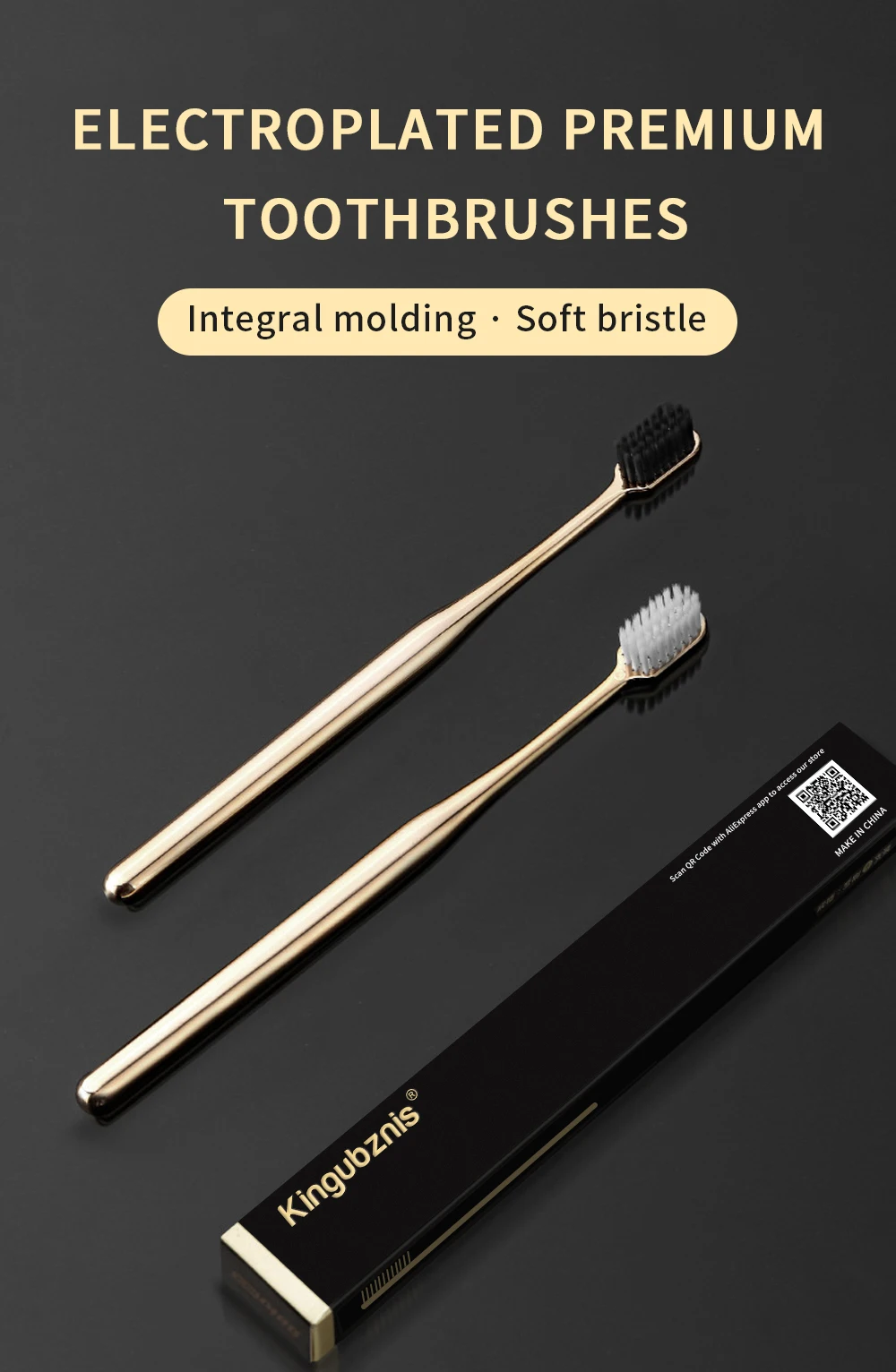 Kingubznis Gold Zahnbürste Luxus Gold Silber Zahnbürste für Männer Frauen Erwachsene Zahnbürsten Brandneue Galvanisierte Dentalbürsten – Detail 11