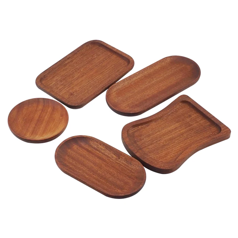 Dessert Plate Tea Tray Wooden Serving Tray Tableware Round Walnut Color Japanese Wood for Breakfast Bread Creative Tea Saucer Coffee Coasters