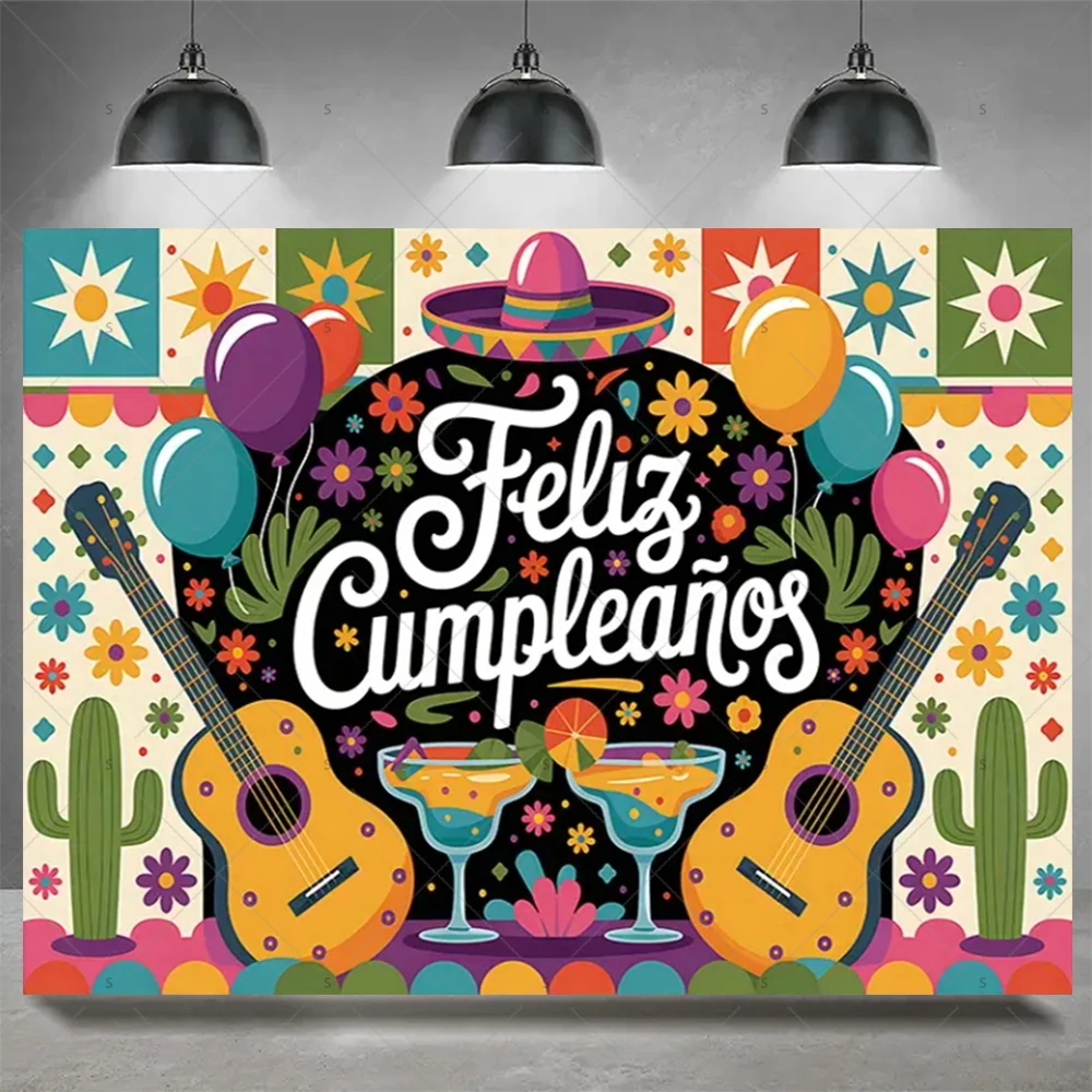 Spanisch alles Gute zum Geburtstag Hintergrund mexikanische Party Dekoration liefert Cartoon Kaktus Ballon Karneval Fotografie Hintergrund Banner – Detail 10