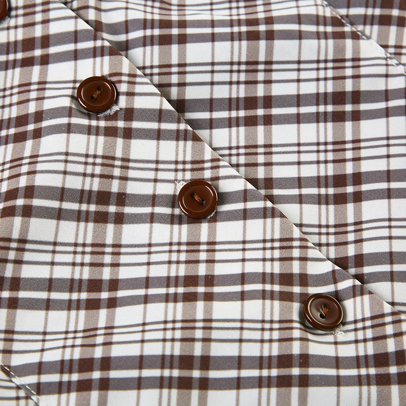 Chaleco a cuadros Y2K para mujer, estilo retro, con botones y abertura en el bajo, camisola estética chic, moda sin mangas, conjuntos de verano 2025