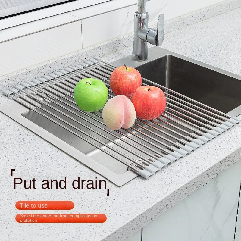 Foldable Sink Drain Rack Kitchen Sink Control Fruit and Vegetable Filter Stainless Steel Insulation Rack Gadget