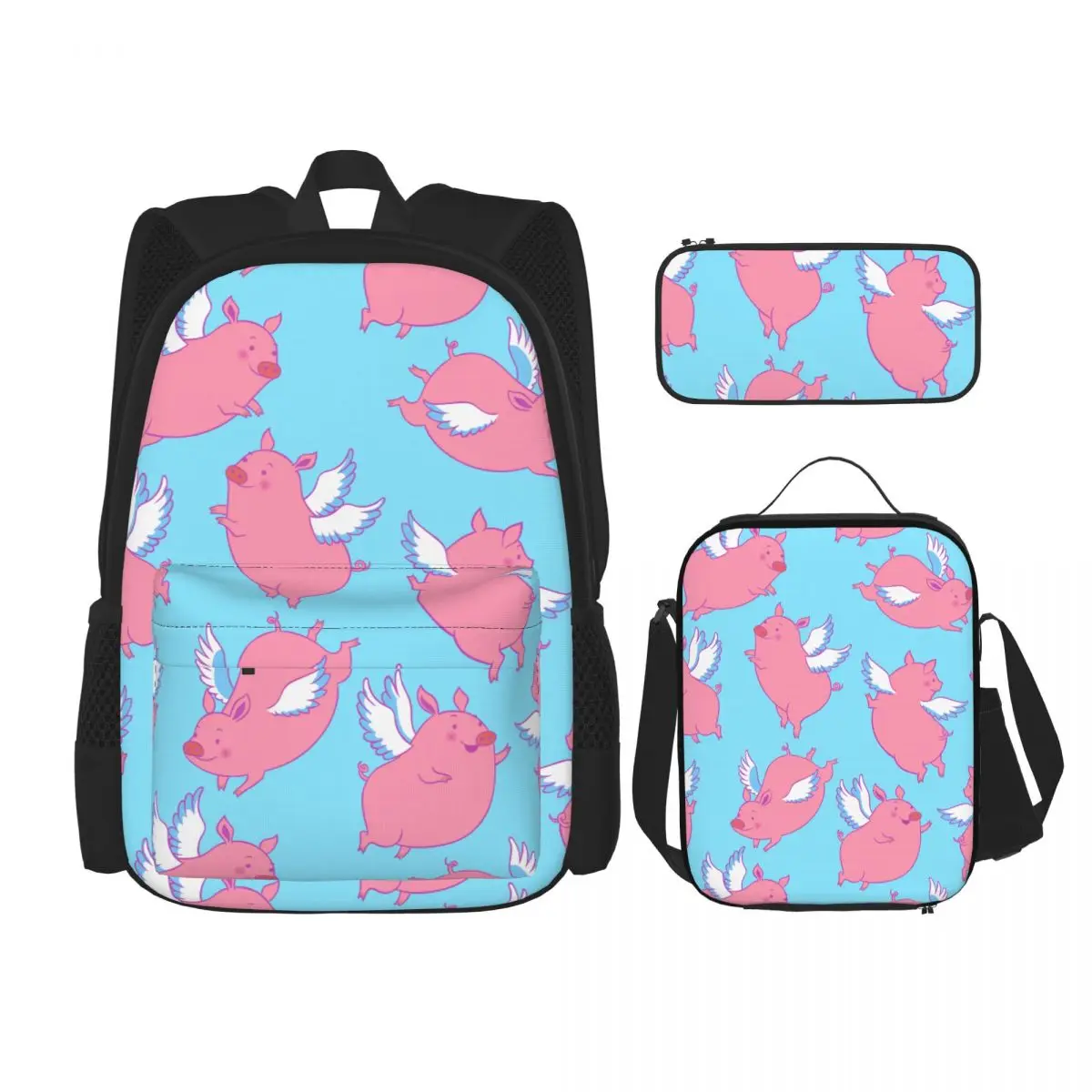 

3 Pcs/Set School Backpack for Girls Children Schoolbags Kids School Pencil Case Lunchbox Cute Flying Winged Piglets