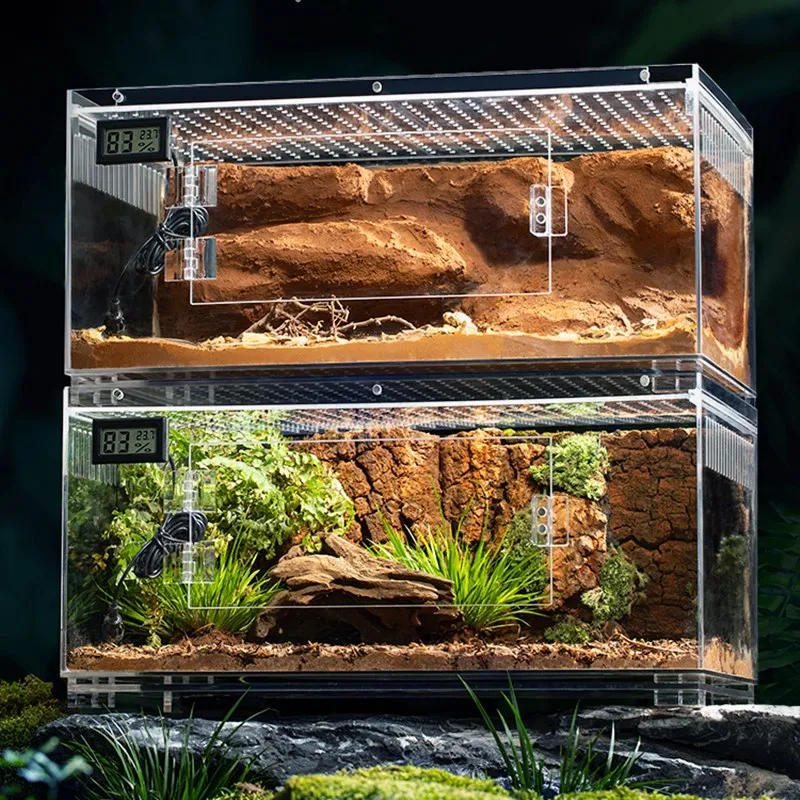 New Acrylic Reptile Terrarium Tank Habitat Starter Kit for Dragon Gecko Lizard Temperature Hygrometer _ - AliExpress