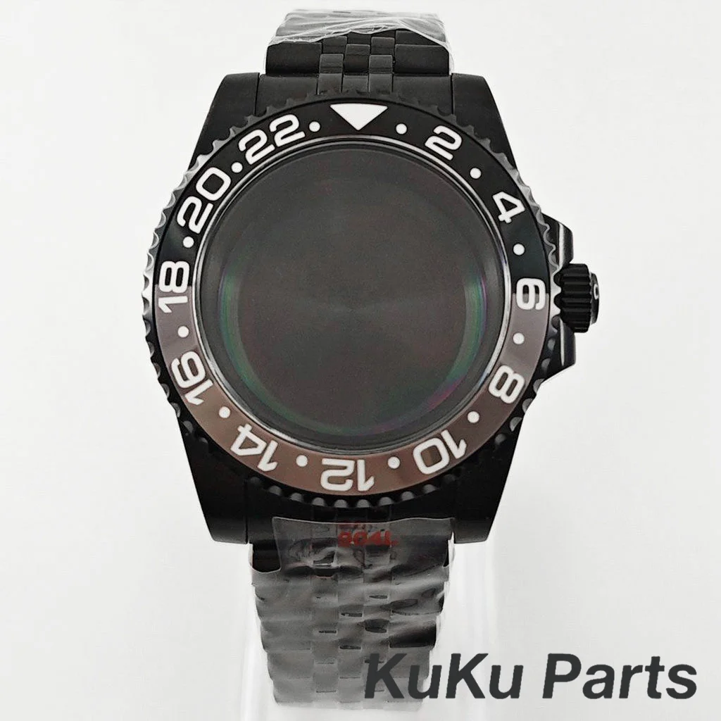 Black Purple GMT Bezel Watch Case with PVD Black Jubilee Bracelet and Sapphire Crystal