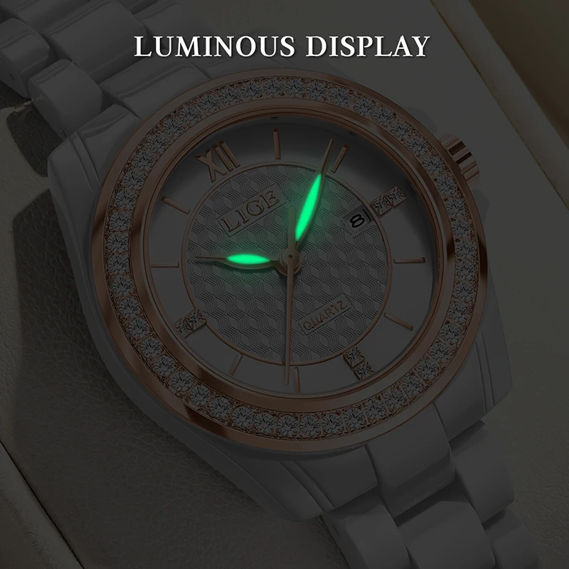 LIGE Ladies Luminous Watches Casual Sports Waterproof Calendar Quartz Wrist Watch For Women Simple Elegant Bracelet Watch Women