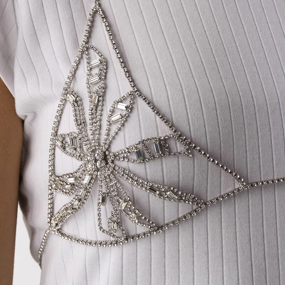 

INS Luxury Crystal Bikini Flower Top Bralette Body Waist Belly Chain for Women Sexy Rhinestone Chest Chain Bra Body Jewelry Gift