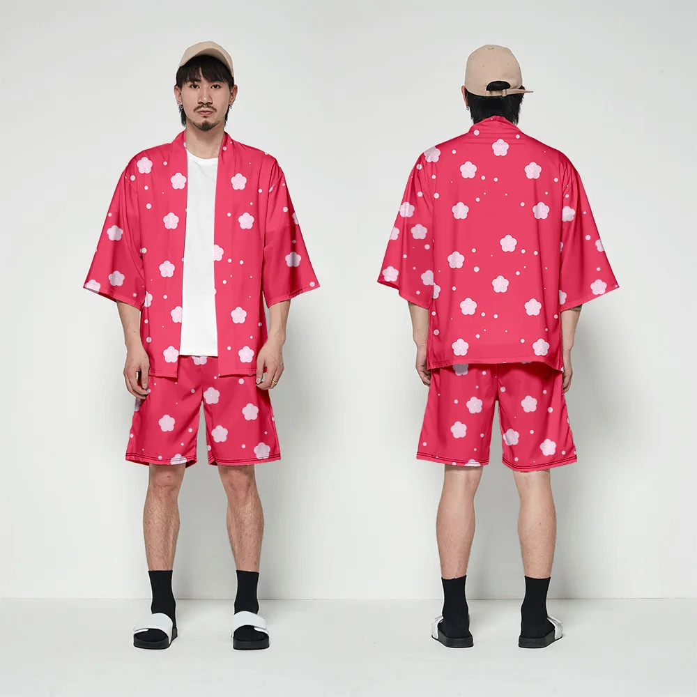 2022 3D Children's Wear Anime Demon Slayer Kimono Cardigan Shorts Set Around the Same Cloak Pant Adult Men's and Women's Pajamas mens sleepwear set