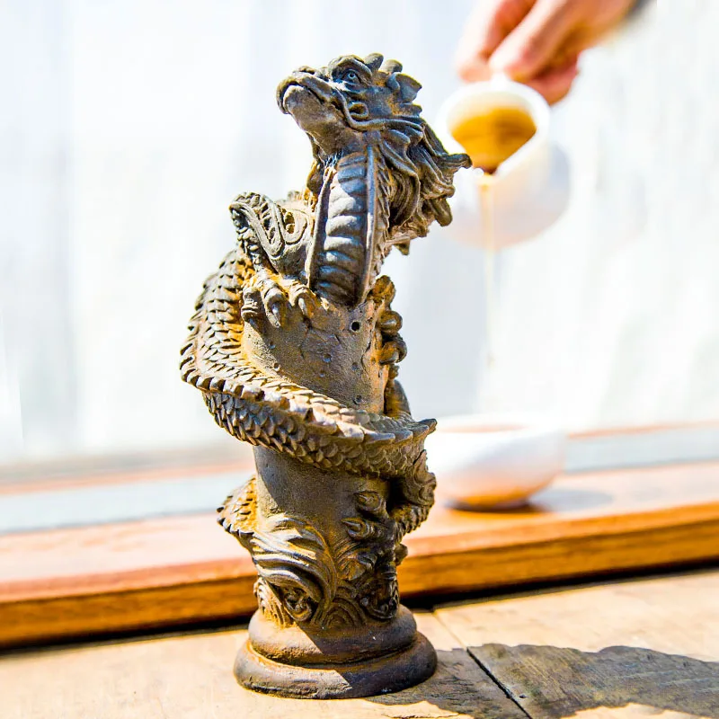 Creative Dragon Around Pillar Sculpture Art for Home Decoration Simulation Resin Gift Office Wine Cabinet Study Living Room, 1Pc