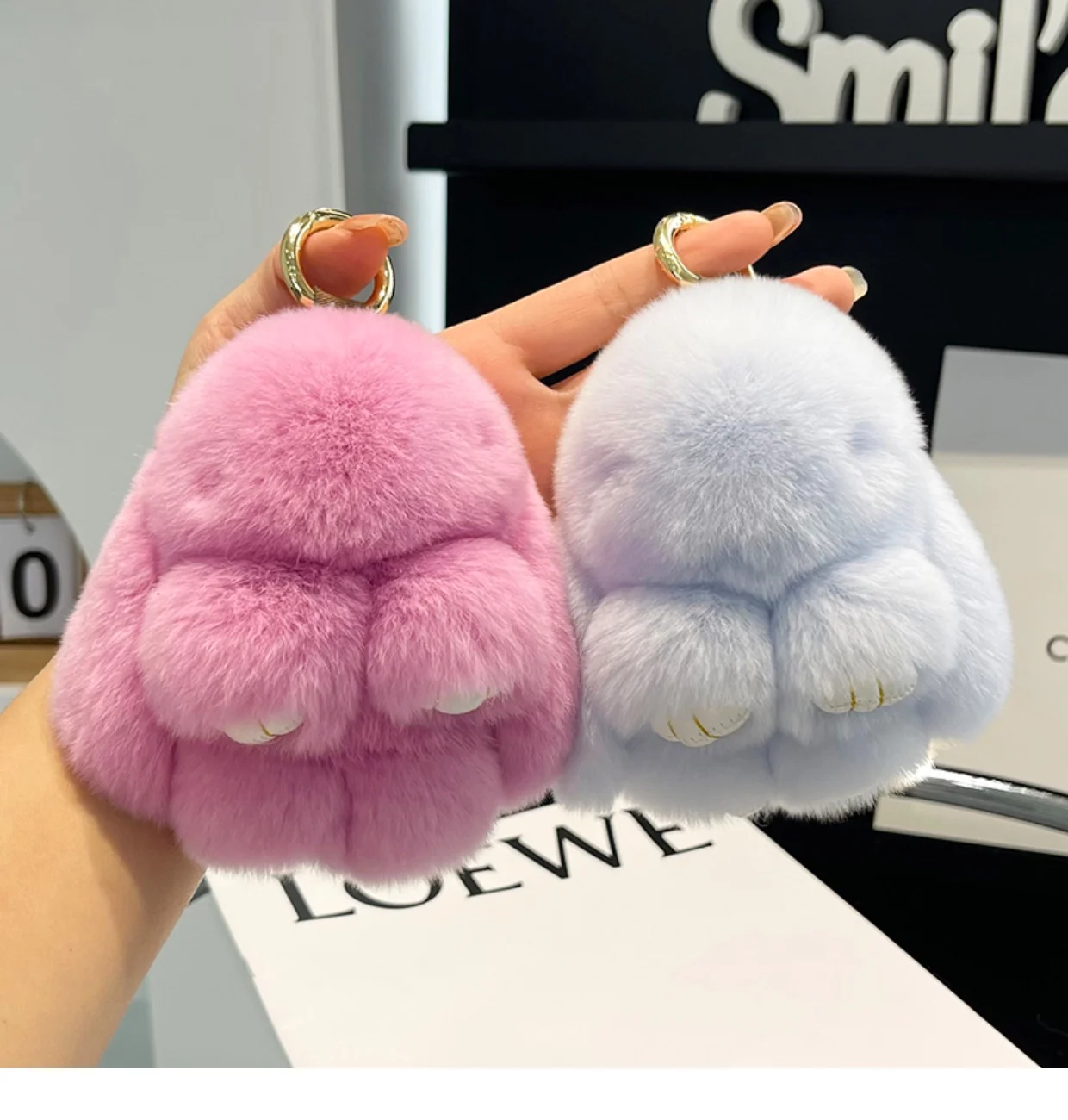 미니 귀여운 진짜 렉스 토끼 모피 토끼 키 체인 장난감 인형 열쇠 고리 토트 백 매력 10CM 모피 토끼 키 체인 자동차 펜던트