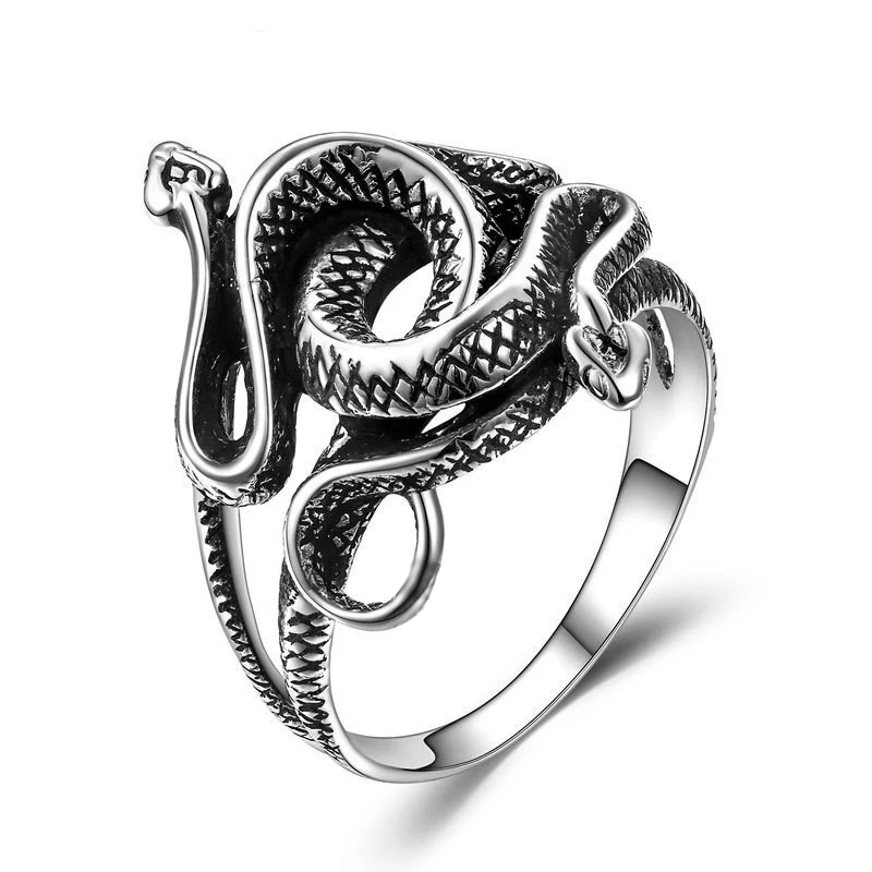 GEM'S BALLET Men's Snake Ring 925 Sterling Silver Double Snake Head Animal Rings Retro Vintage Creative Gift for Couple