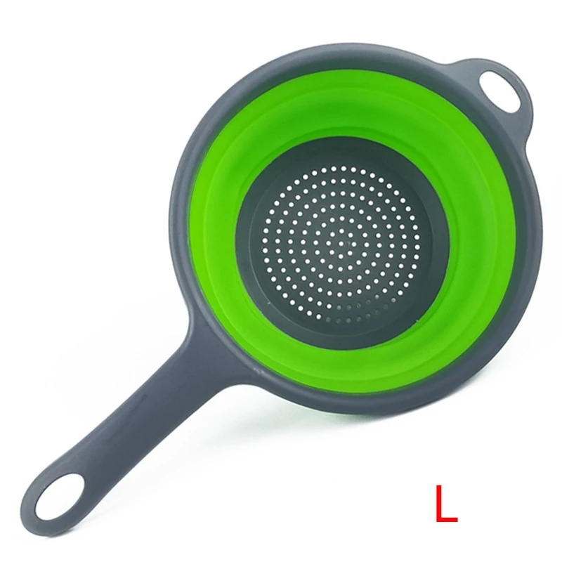 Silicone Collapsible Kitchen Strainer with Handle for Draining Pasta, Vegetables, and Fruits
