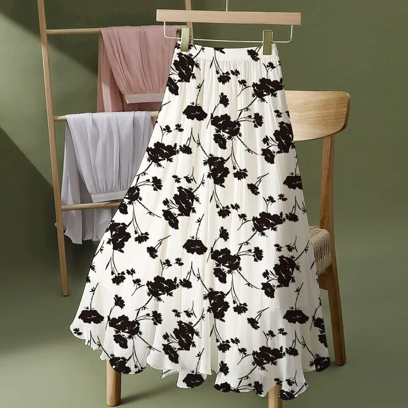 Women Floral Simplicity Trend Summer New Style Elastic Waist Ladies A-line Skirt Large Size Long Skirt Party Prom Dresses 6