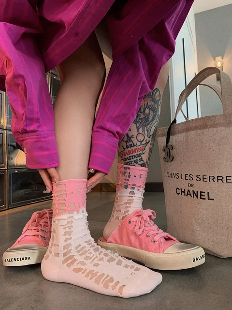 Fashion Trend For Women Honey Peach Style Colour Matching Socks