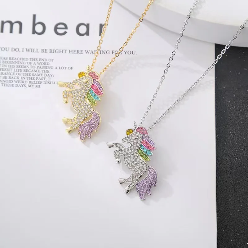 Fashion cute unicorn necklace Valentine's Day Colorful pony