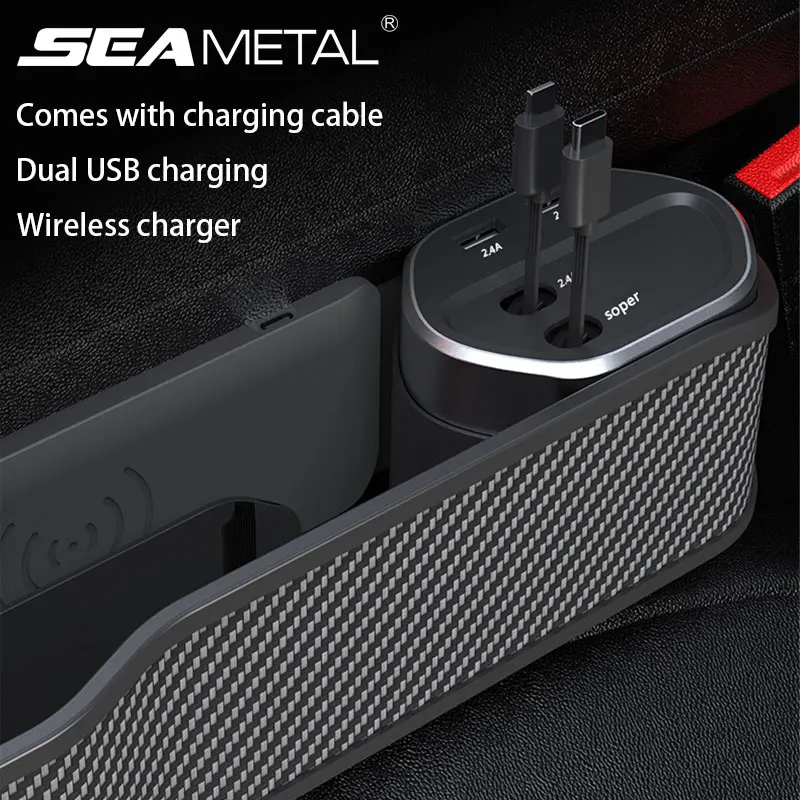 Car Seat Gap Storage Box with Wireless Charging