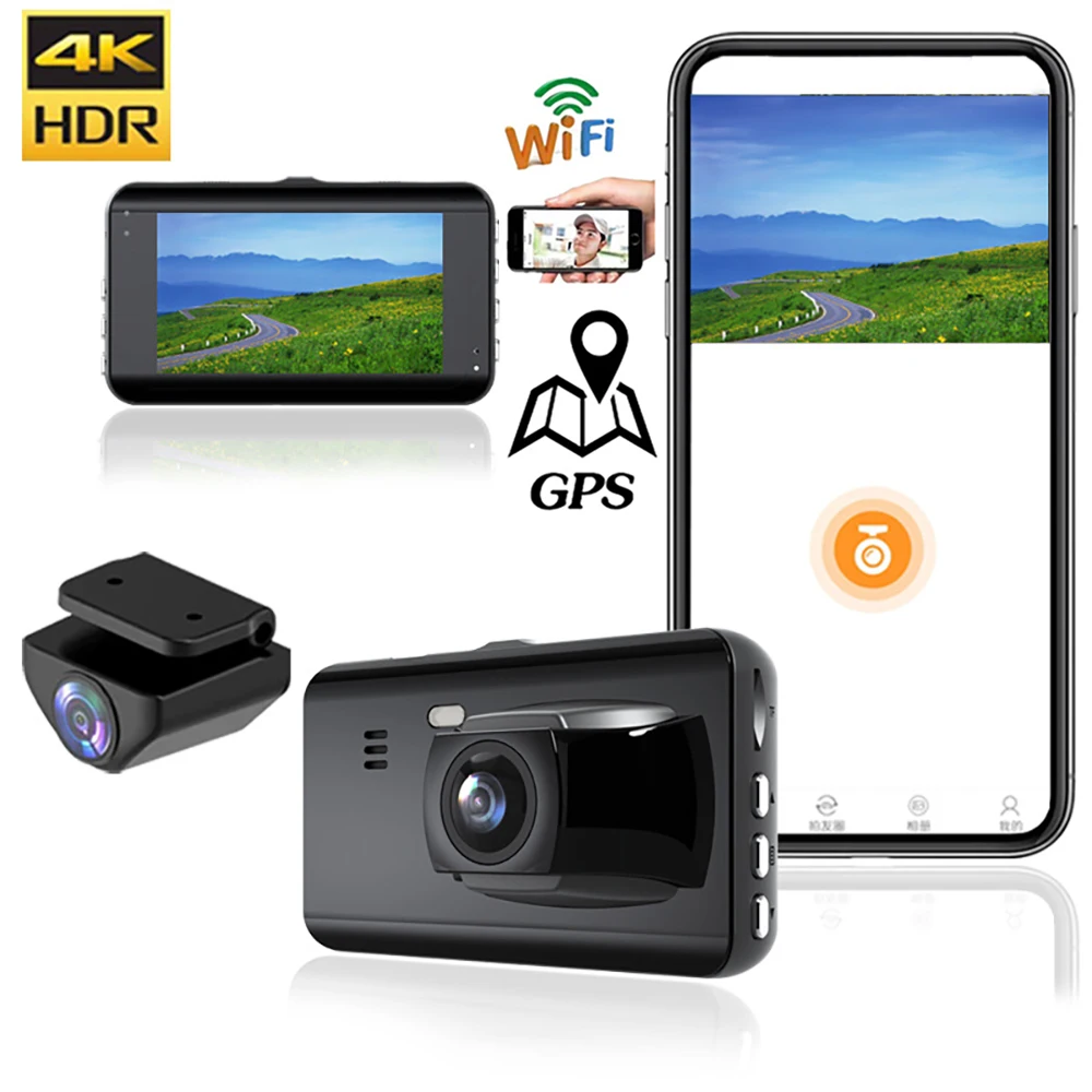 

4K 2160P Car DVR GPS Dash Cam Drive Video Recorder Parking Mode WiFi App Control Night Vision Auto Black Box Parking Monitor