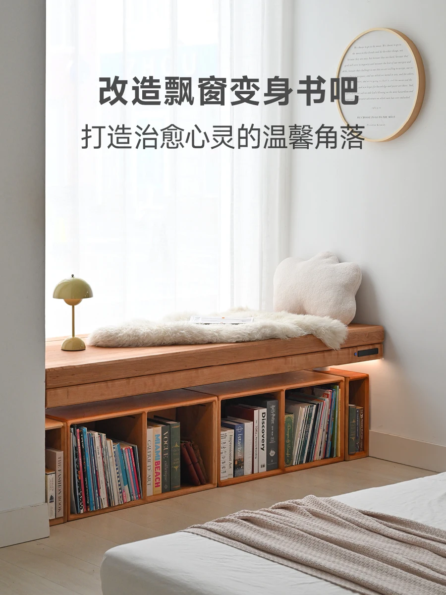 

Solid wood bay window, table storage cabinet, integrated liftable combination