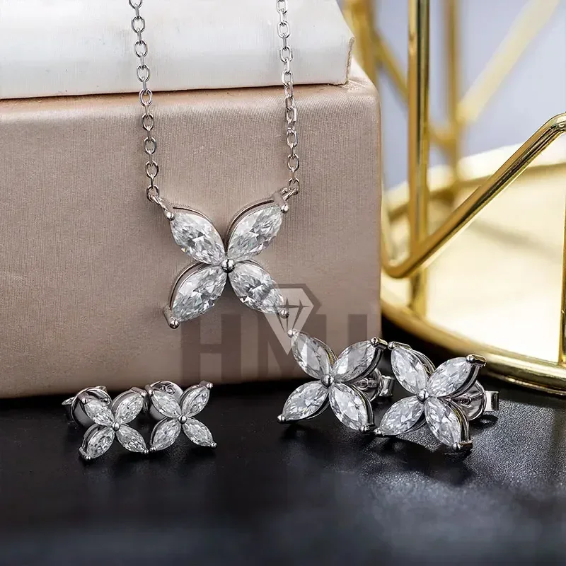 Moissanite Diamond 1CT 2CT Earrings Necklace Pendant 925 Silver Necklace for Women Chains Party Bridal Fine Jewelry Top Quality