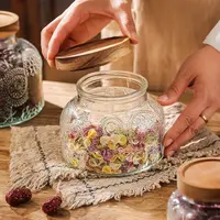 Vintage Begonia Pattern Glass Sealed Jar Storage Box Kitchen Household Dried Fruit Snacks Large Capacity Storage Jar Container 2