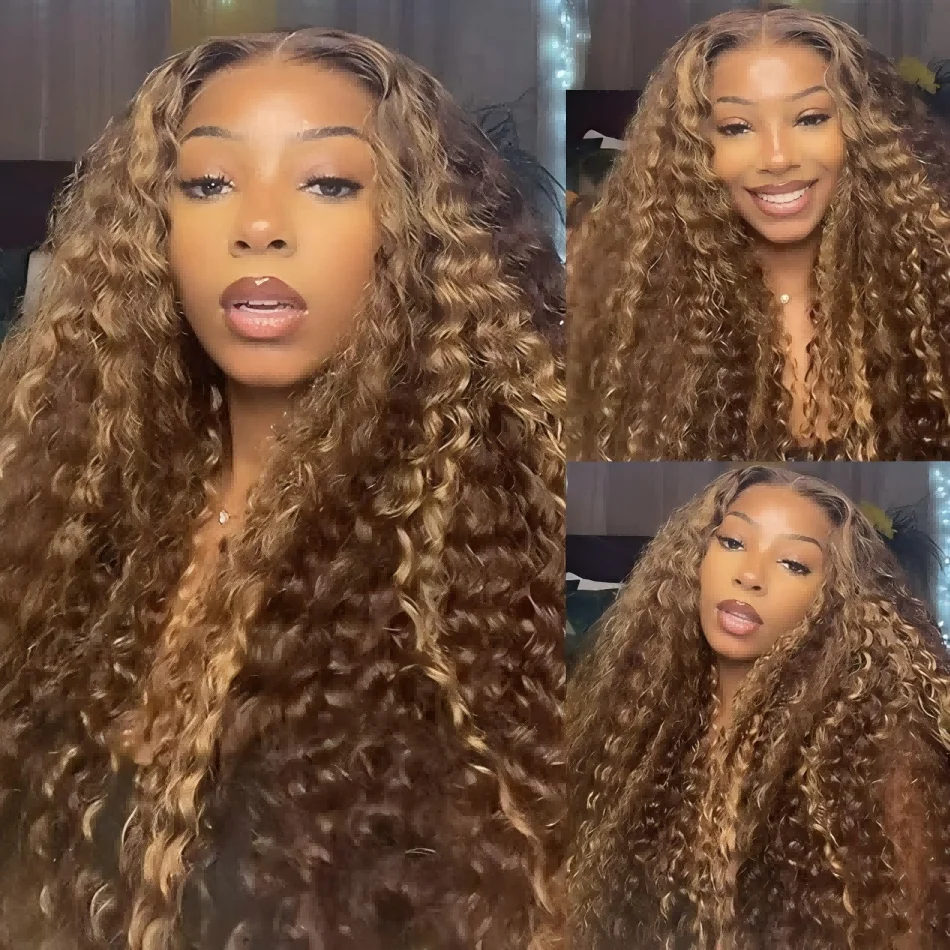 250% Density Highlight Deep Wave 13x6 Hd Lace Front Human Hair Wig Lace Frontal Wig 30 40 Inch Honey Blond Curly Lace Front Wigs