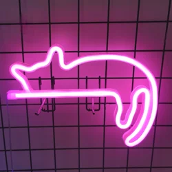 Customizable LED Neon Sign - USB/Battery - Powered Wall Decor for Bar, Bedroom, Game Room, Wedding, Party, Christmas (New Cat Pink)