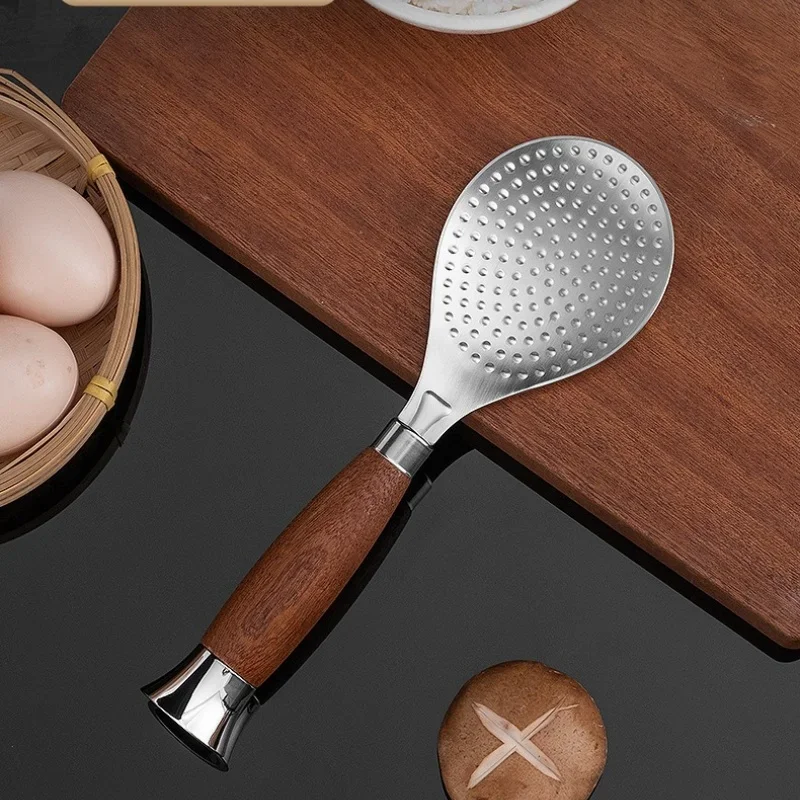 1/2Pcs Rice Scoop Thickened Stainless Steel and Wooden Handle Spoon Non-stick Rice Spatula Household Restaurant Kitchen Tools stainless steel spoon plastic rice spoon