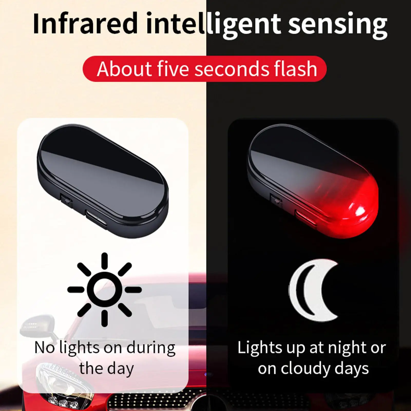 hot 1pc Car Fake Security Light Solar Powered Simulated Dummy Alarm Wireless Warning Anti-Theft Caution Lamp LED Flashing Lights