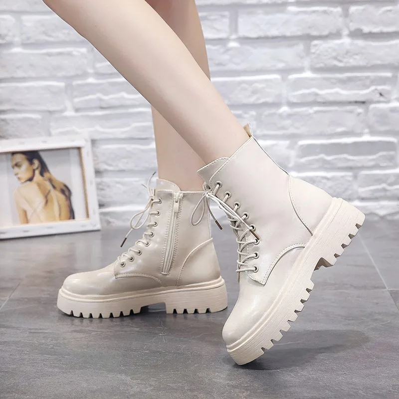 2022 Winter Women Boots Fashion Ankle Boots Woman Shoes Platform Boots Lace-up Ladies Motorcycle Booties Zapatos De Mujer
