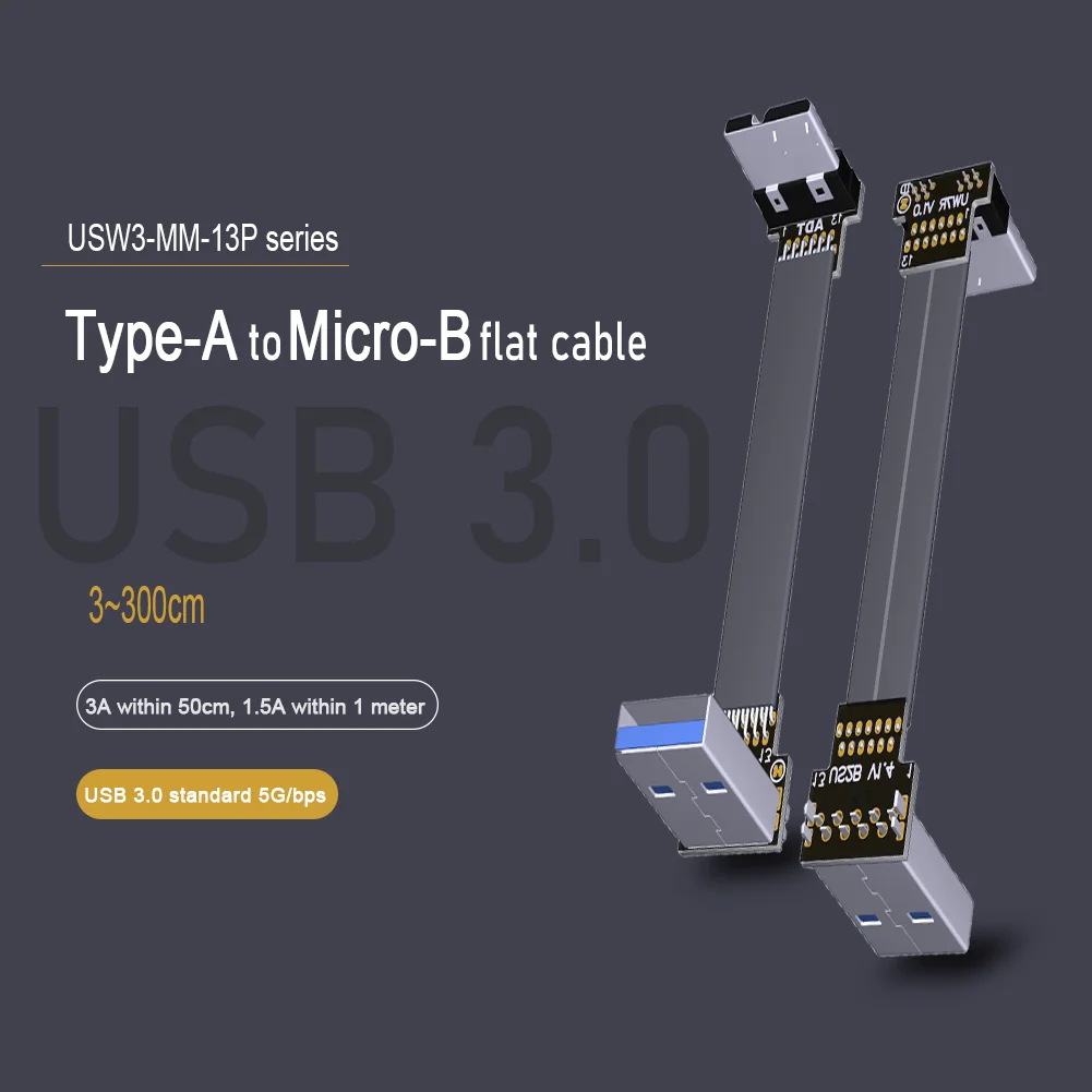 Usb micro b cabo de fita duplo 90 ° cotovelo micro-b usb 3.0 macho