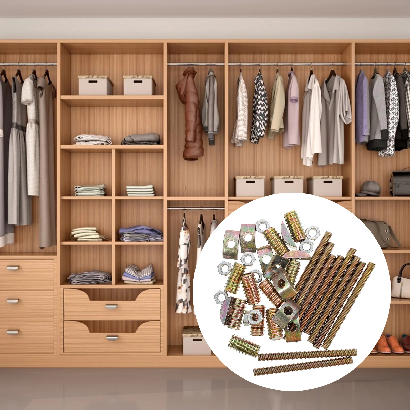 

10 Sets Four in One Connector Wardrobe Four-in-one Fasteners Furniture Assembly Accessories Panel Connectors Iron Wooden