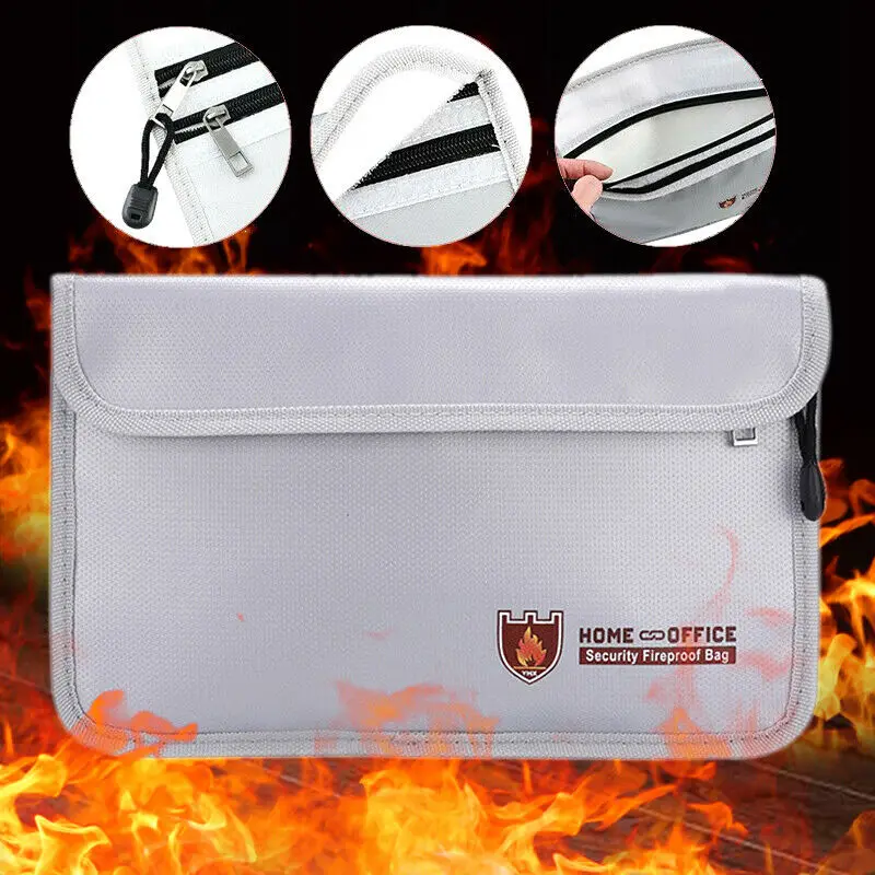 Fireproof document case Waterproof Cash box Double zip closure