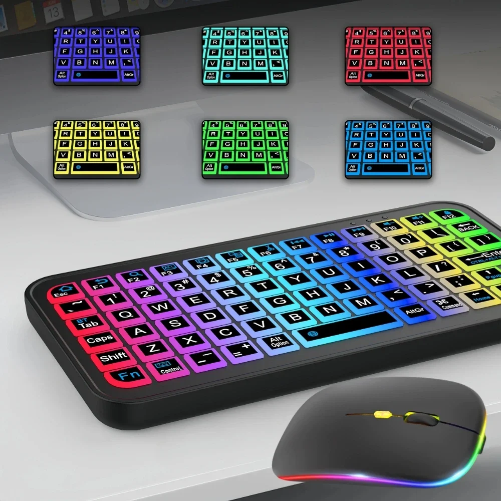 New RGB Backlit Bluetooth Rechargeable Keyboard Silicone Mute Multi-Function Button keyboard For Windows Android IOS Tablet