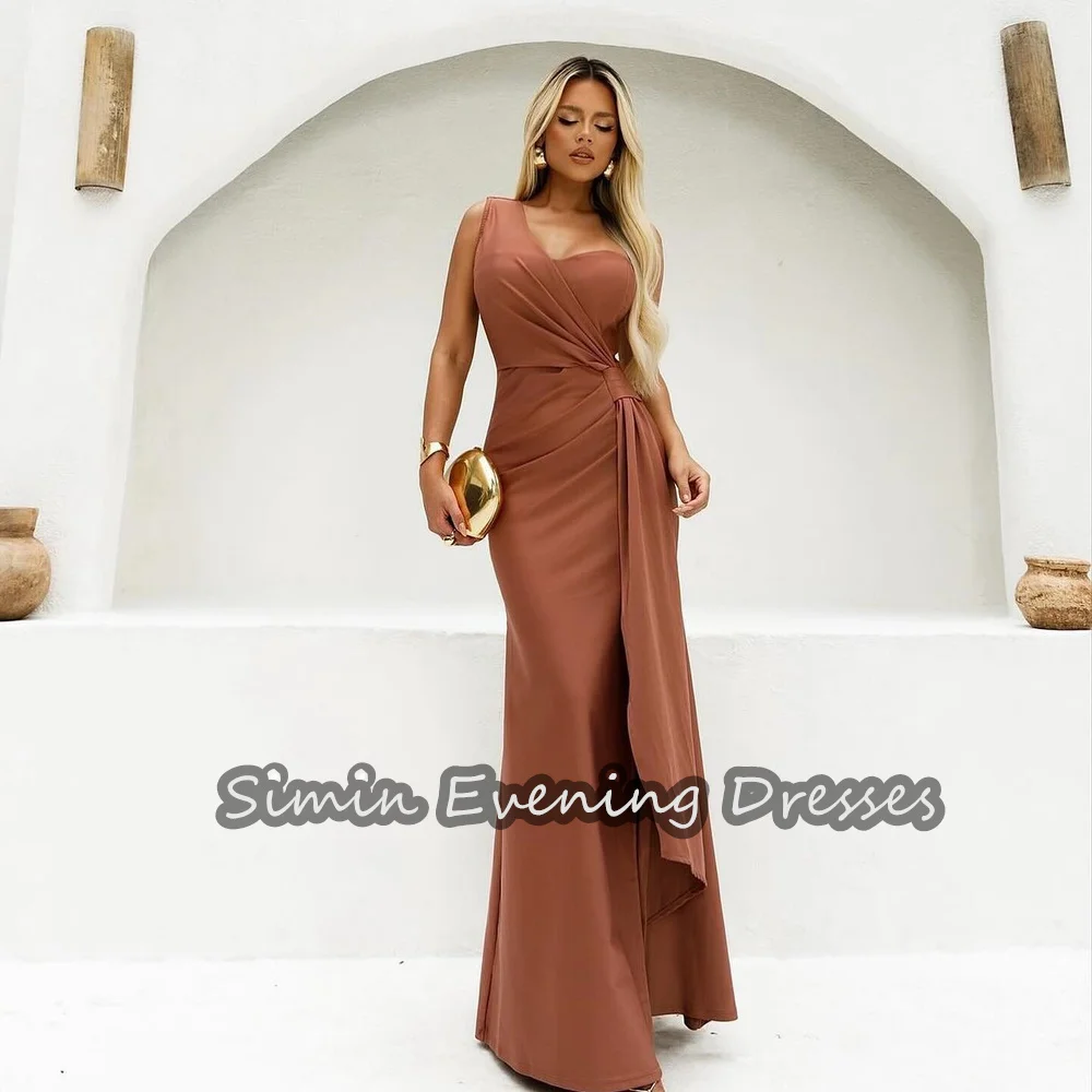 Simin Satin Mermaid One-shoulder Pleats Saudi Prom Gown Simple Floor-length Arab Evening Elegant Party dresses for women 2024