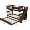 Twin Over Twin Bunk Bed with Stairs and Trundle, Solid Wood Stairway Bunk Bed Frame with Storage, for Kids Teens Adults Bunk Bed 2