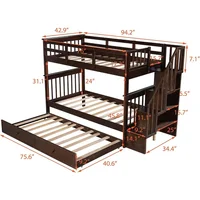 Twin Over Twin Bunk Bed with Stairs and Trundle, Solid Wood Stairway Bunk Bed Frame with Storage, for Kids Teens Adults Bunk Bed 2