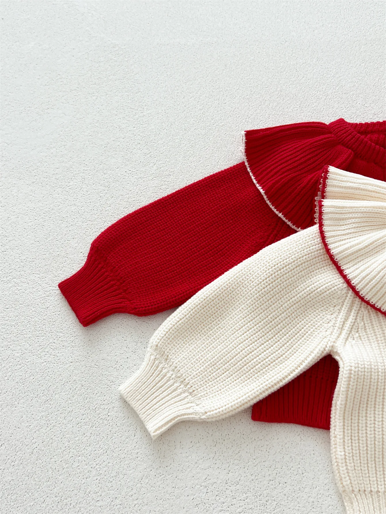 2023 neue Herbst Baby Mädchen Pullover Mantel Lange Ärmeln Solide Neugeborenen Baby Mädchen Großen Kragen Stricken Strickjacke Kleinkind Stricken Jacke – Detail 6