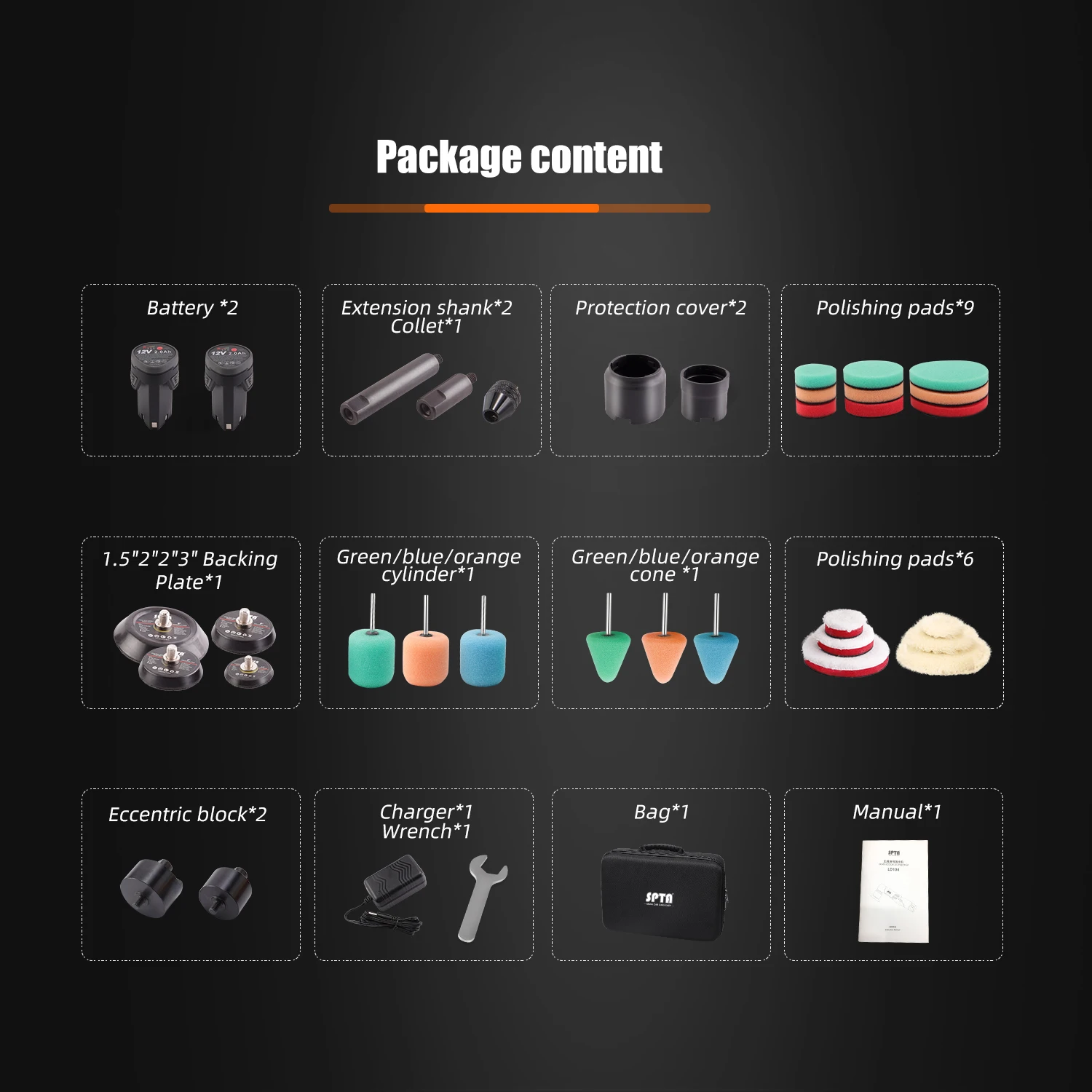 SPTA Mini Cordless Polisher For Car Detailing 2x2.0Ah Batteries Dual Action Rotary er Auto Machine Set With Polishing Pads car polisher